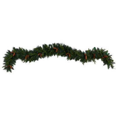 Image showing  9 ft. Mixed Pines & Pinecones Extra Wide Faux Christmas Garland with Warm White Lights