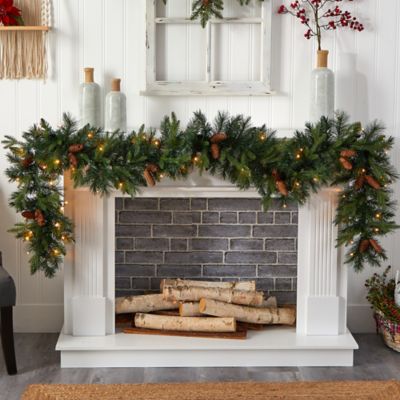 Image showing  9 ft. Mixed Pines & Pinecones Extra Wide Faux Christmas Garland with Warm White Lights