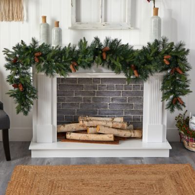 Image showing  9 ft. Mixed Pines & Pinecones Extra Wide Faux Christmas Garland with Warm White Lights