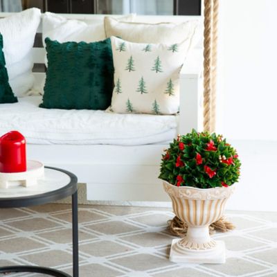 Image showing  22 in. UV Resistant Artificial Red Tip Photinia Christmas Ball in Classic Decorative Planter (Indoor/Outdoor)