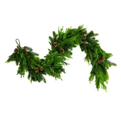 Nearly Natural 6 ft. Artificial Mixed Pine and Norfolk Garland with Pinecones