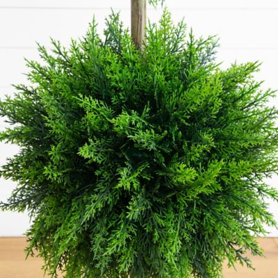 Image showing  3.5 ft. UV Resistant Artificial Cedar Double Ball Topiary Tree in White Decorative Planter (Indoor/Outdoor)