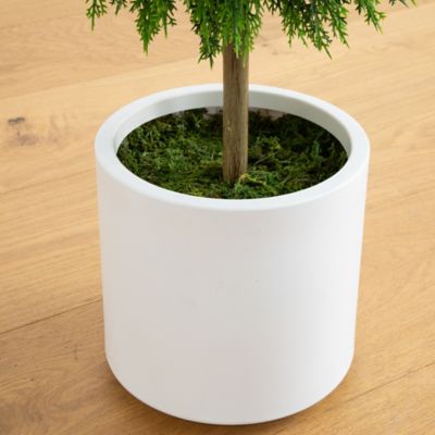 Image showing  3.5 ft. UV Resistant Artificial Cedar Double Ball Topiary Tree in White Decorative Planter (Indoor/Outdoor)
