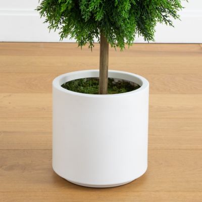 Image showing  3.5 ft. UV Resistant Artificial Cedar Double Ball Topiary Tree in White Decorative Planter (Indoor/Outdoor)