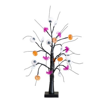 Nearly Natural 2 ft. Pre-Lit Artificial Halloween Eyeballs, Ghosts, Bats & Pumpkins 24 LED Lighted Ornament Tree