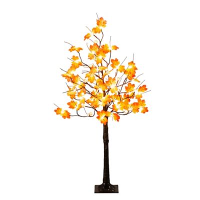 Nearly Natural 4 ft. Pre-Lit Minimalist Autumn Maple Artificial Fall Tree with 56 LED Warm White & Orange Pumpkin Shaped Lights