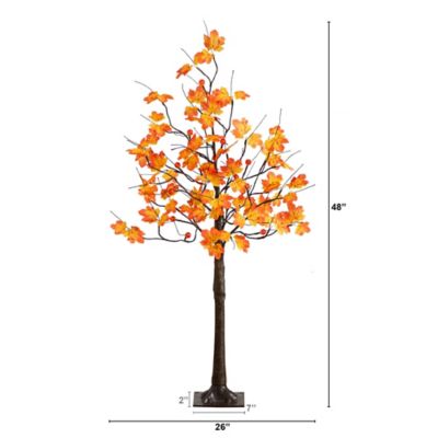 Image showing  4 ft. Pre-Lit Minimalist Autumn Maple Artificial Fall Tree with 56 LED Warm White & Orange Pumpkin Shaped Lights