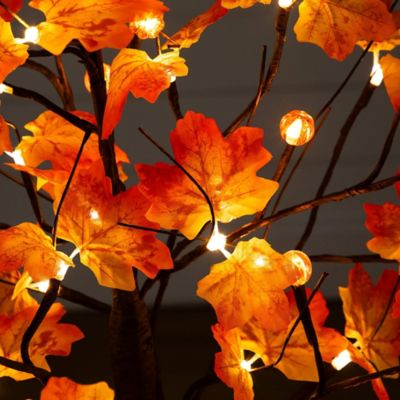 Image showing  4 ft. Pre-Lit Minimalist Autumn Maple Artificial Fall Tree with 56 LED Warm White & Orange Pumpkin Shaped Lights