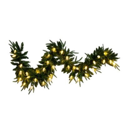 Nearly Natural 6 ft. Pre-Lit Artificial Luxembourg Pine Christmas Garland with 35 Multicolored Traditional Bulb LED Lights