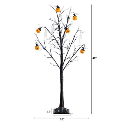 Image showing  4 ft. Pre-Lit Artificial Halloween Pumpkins and Skulls Ornament Tree with 64 Warm White LED Lights