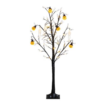 Image showing  4 ft. Pre-Lit Artificial Halloween Pumpkins and Skulls Ornament Tree with 64 Warm White LED Lights