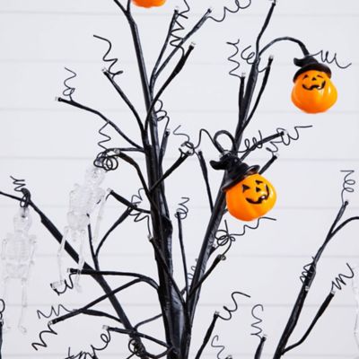Image showing  4 ft. Pre-Lit Artificial Halloween Pumpkins and Skulls Ornament Tree with 64 Warm White LED Lights