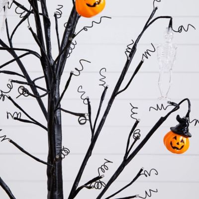 Image showing  4 ft. Pre-Lit Artificial Halloween Pumpkins and Skulls Ornament Tree with 64 Warm White LED Lights