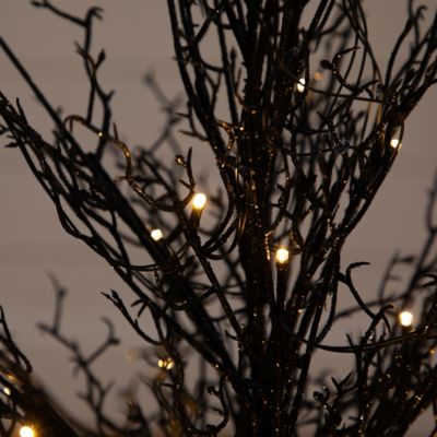 Image showing  3 ft. Pre-Lit Halloween Black Twig Artificial Fall Tree in Burlap Planter with 52 Warm White LED Lights