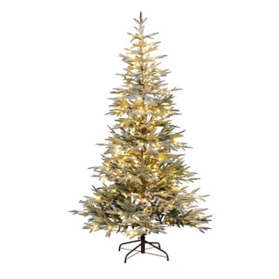 Nearly Natural 7 ft. Pre-Lit Artificial Flocked Woodland Fir Christmas Tree with 200 Warm White LED Lights