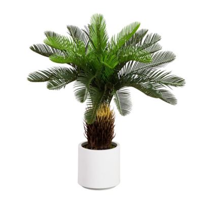 Nearly Natural 30 in. UV Resistant Artificial Cycas Palm Tree in White Decorative Planter (Indoor/Outdoor)