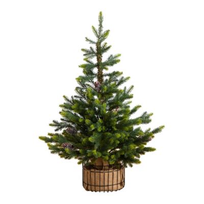 Nearly Natural 3 ft. Artificial Balsam Fir Christmas Tree with Pine Cones in Jute Wire Planter