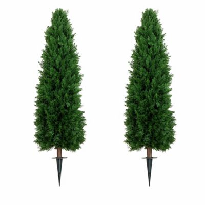 Nearly Natural 4 ft. UV Resistant Artificial Cedar Plant with Integrated Ground Stake (Indoor/Outdoor) - Set of 2