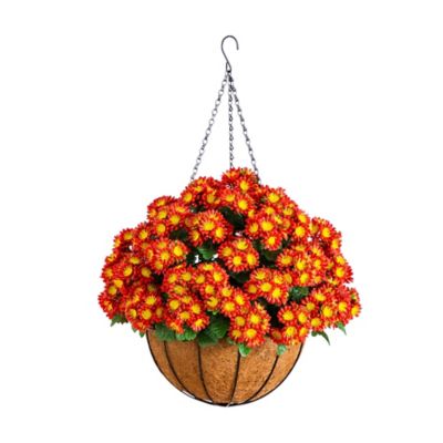 Nearly Natural 24 in. UV Resistant Faux Chrysanthemum Hanging Basket (Indoor/Outdoor)