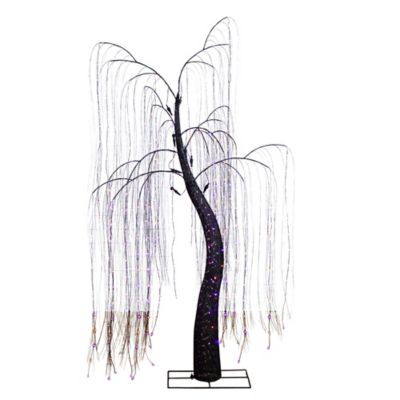 Nearly Natural 7 ft. Pre-Lit Artificial Halloween Black Willow Tree with 600 Purple and Orange Dual Color LED Lights