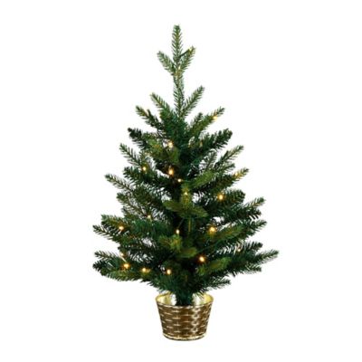 Nearly Natural 2 ft. Pre-Lit Artificial Classic Christmas Tree with 35 Warm White LED Lights in Gold Decorative Planter