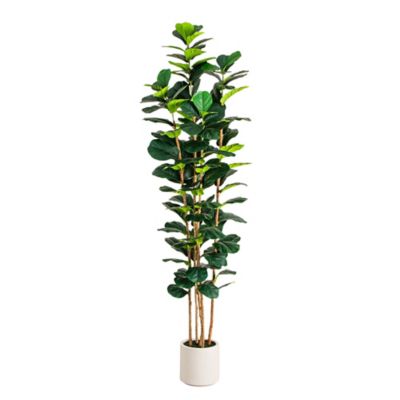 Nearly Natural 8 ft. Artificial Fiddle Leaf Tree in Decorative White Planter