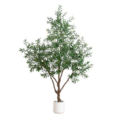 Image showing  8 ft. Artificial Grand Olive Tree in White Decorative Planter