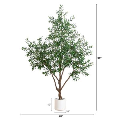 Image showing  8 ft. Artificial Grand Olive Tree in White Decorative Planter