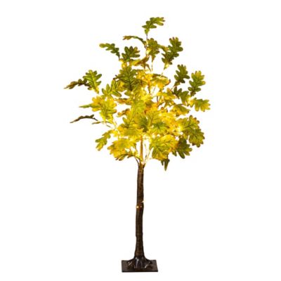 Nearly Natural 4 ft. Pre-Lit Green Autumn Oak Artificial Fall Tree with 150 Warm White LED Lights