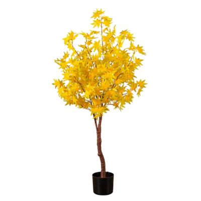 Nearly Natural 4 ft. Pre-Lit Yellow Autumn Maple Artificial Fall Tree with 150 Warm White LED Lights
