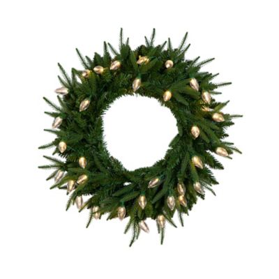 Nearly Natural 24 in. Pre-Lit Artificial Luxembourg Pine Christmas Wreath with 35 Multicolored Traditional Bulb LED Lights