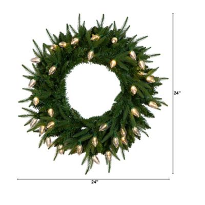 Image showing  24 in. Pre-Lit Artificial Luxembourg Pine Christmas Wreath with 35 Multicolored Traditional Bulb LED Lights