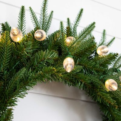 Image showing  24 in. Pre-Lit Artificial Luxembourg Pine Christmas Wreath with 35 Multicolored Traditional Bulb LED Lights