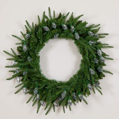 Image showing  24 in. Pre-Lit Artificial Luxembourg Pine Christmas Wreath with 35 Multicolored Traditional Bulb LED Lights