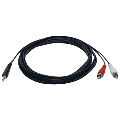 Image showing  3.5-mm Male to 2 RCA Male Stereo Audio Y-Splitter Adapter Cable, Black with Color-Coded RCA Jacks (6 ft.)