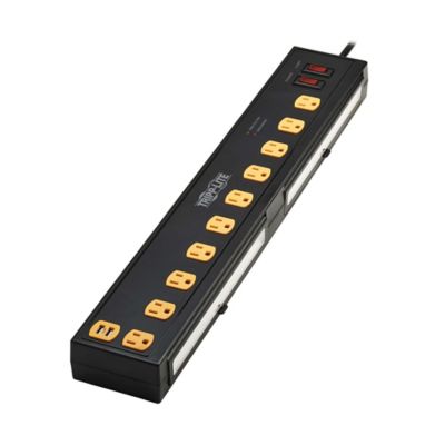 Image showing 6 th Tripp Lite Protect It! 1,350-Joules Surge Protector with 2 Swivel Light Bars, 10 Outlets with 2 USB Ports, 6ft. Cord, TLP1006USB