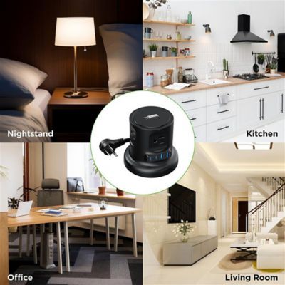 Image showing  Retractable Cube Power Strip with 4 AC Outlets, 2 USB-A Ports, 2-USB-C Ports, Surge Protection, 6-ft. (Black)