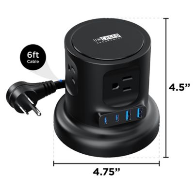 Image showing  Retractable Cube Power Strip with 4 AC Outlets, 2 USB-A Ports, 2-USB-C Ports, Surge Protection, 6-ft. (Black)