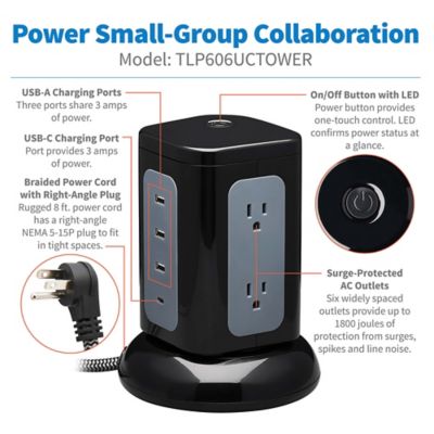 Image showing  Protect It! 1,800-Joules Surge Protector Tower, 6 Outlets with 4 USB Ports, 8-ft. Cord, TLP606UCTOWER
