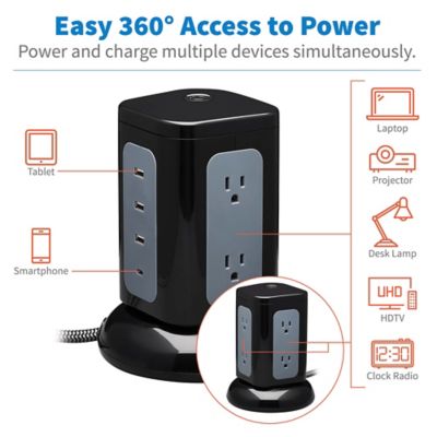 Image showing 6 th Tripp Lite Protect It! 1,800-Joules Surge Protector Tower, 6 Outlets with 4 USB Ports, 8-ft. Cord, TLP606UCTOWER