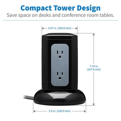 Image showing 7 th Tripp Lite Protect It! 1,800-Joules Surge Protector Tower, 6 Outlets with 4 USB Ports, 8-ft. Cord, TLP606UCTOWER