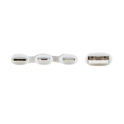 Image showing  Safe-IT Universal USB-A to Lightning, USB Micro-B, and USB-C Charge and Sync Antibacterial Cable, White, 4 Ft.
