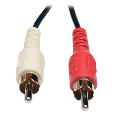Image showing  3.5-mm Female to 2 RCA Male Stereo Audio Y-Splitter Adapter Cable, Black with Color-Coded RCA Jacks, 6 In.
