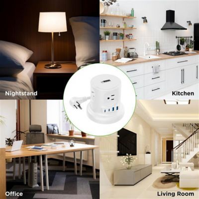 Image showing  Retractable Cube Power Strip with 4 AC Outlets, 2 USB-A Ports, 2-USB-C Ports, Surge Protection, 6-ft. (White)