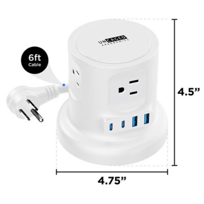 Image showing  Retractable Cube Power Strip with 4 AC Outlets, 2 USB-A Ports, 2-USB-C Ports, Surge Protection, 6-ft. (White)