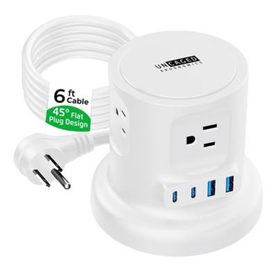 Image showing  Retractable Cube Power Strip with 4 AC Outlets, 2 USB-A Ports, 2-USB-C Ports, Surge Protection, 6-ft. (White)