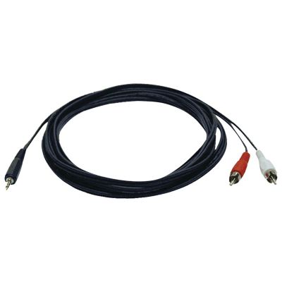 Image showing  3.5-mm Male to 2 RCA Male Stereo Audio Y-Splitter Adapter Cable, Black with Color-Coded RCA Jacks (12 ft.)