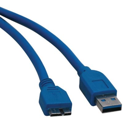Image showing  SuperSpeed USB 3.0 Cable, A Male/Micro B Male, 6 ft., Blue, U326-006