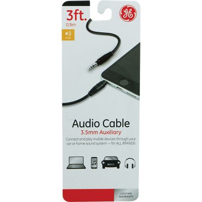 Image showing 2 th GE 3.5-mm Auxiliary Audio Cable, 3 ft., Black, 33544