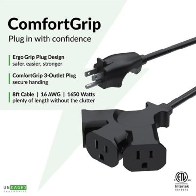 Image showing  Comfort Grip 3-Outlet Grounded Indoor/Outdoor Extension Cord, 8 Ft., Black